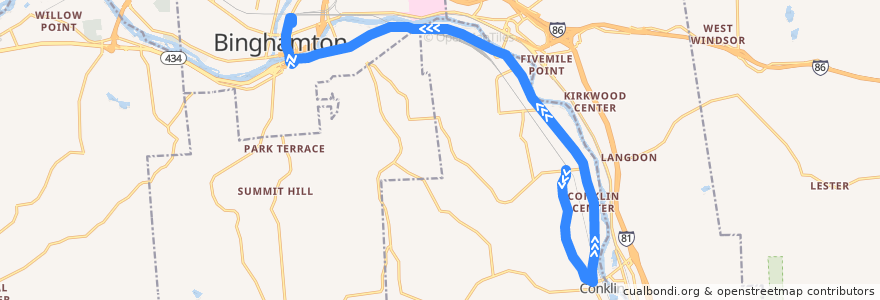 Mapa del recorrido B.C. Transit 53 Corporate Park (inbound) de la línea  en Broome County.