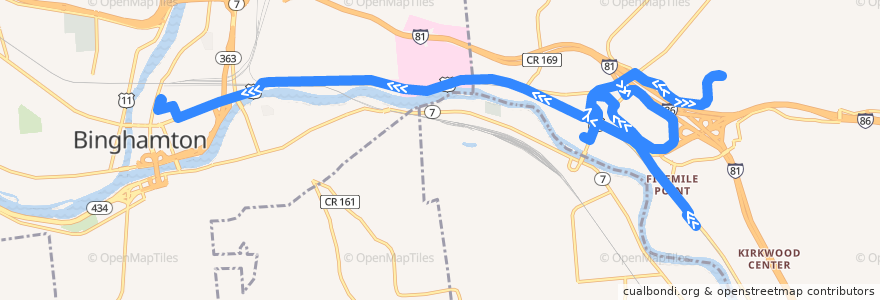 Mapa del recorrido B.C. Transit 51 K Commuter (inbound) de la línea  en Broome County.