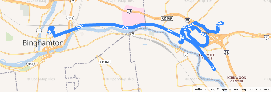 Mapa del recorrido B.C. Transit 51 K Commuter (outbound) de la línea  en Broome County.