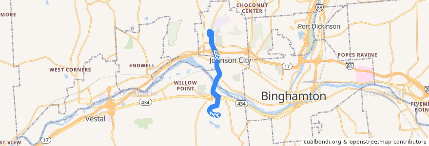 Mapa del recorrido B.C. Transit 48 Shoppers Express (outbound) de la línea  en Broome County.