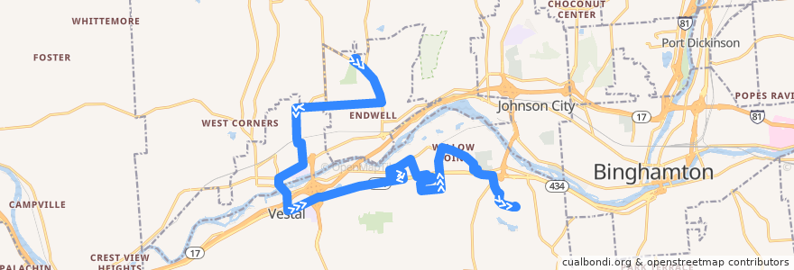 Mapa del recorrido B.C. Transit 47 Endwell Shuttle (inbound) de la línea  en Broome County.
