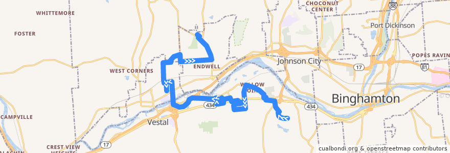 Mapa del recorrido B.C. Transit 47 Endwell Shuttle (outbound) de la línea  en Broome County.