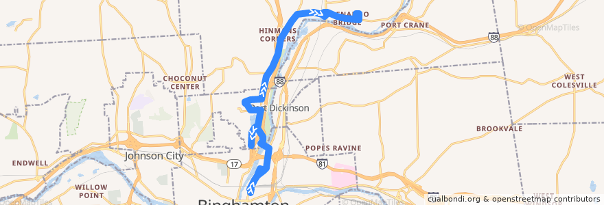 Mapa del recorrido B.C. Transit 40/8 combo (outbound) de la línea  en Broome County.