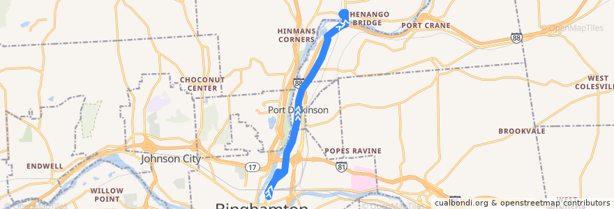 Mapa del recorrido B.C. Transit 40 Chenango Street (outbound) de la línea  en Broome County.