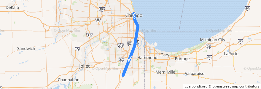 Mapa del recorrido Metra Electric District: Millennium Station => University Park de la línea  en Illinois.
