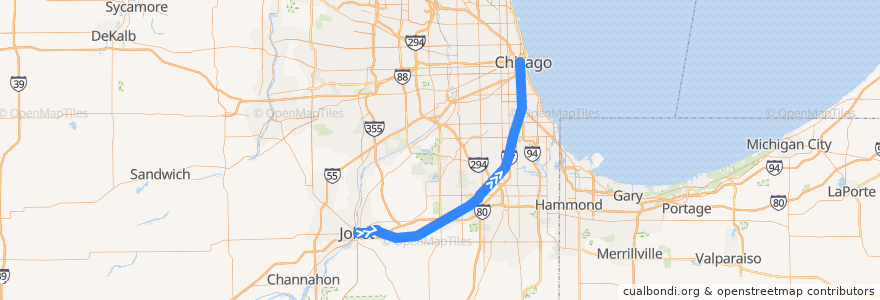 Mapa del recorrido Metra Rock Island District: LaSalle Street => Longwood => Joliet de la línea  en ایلینوی.