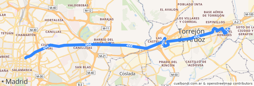 Mapa del recorrido Bus 224: Torrejón de Ardoz → Avenida de Castilla → Madrid (Avenida de América) de la línea  en Comunidad de Madrid.