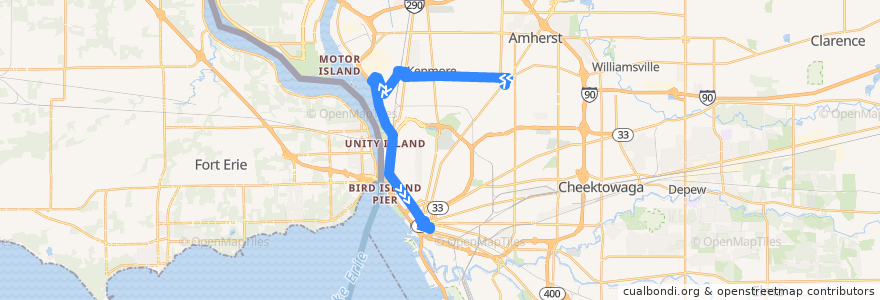 Mapa del recorrido NFTA 5A Niagara-Kenmore de la línea  en Buffalo.
