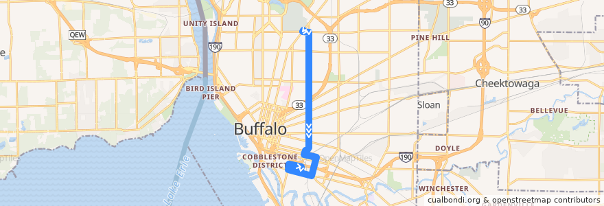 Mapa del recorrido NFTA 18A Jefferson de la línea  en Buffalo.