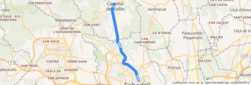 Mapa del recorrido C1 la Vallesana: Castellar del Vallès - Sabadell de la línea  en Vallais-Occidental.