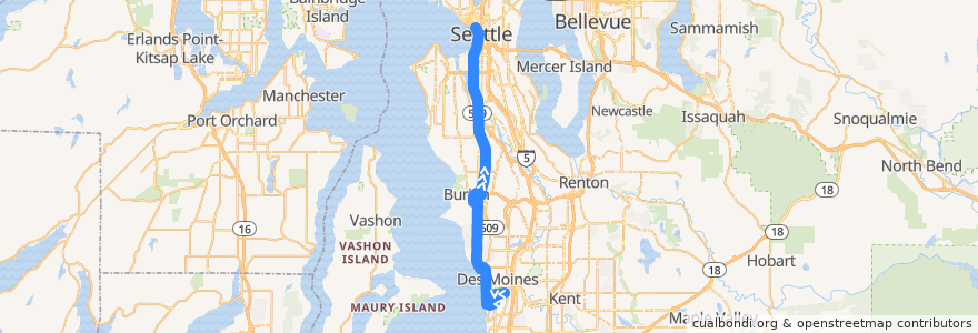 Mapa del recorrido Route 121: Downtown Seattle Via SR-509 de la línea  en King County.