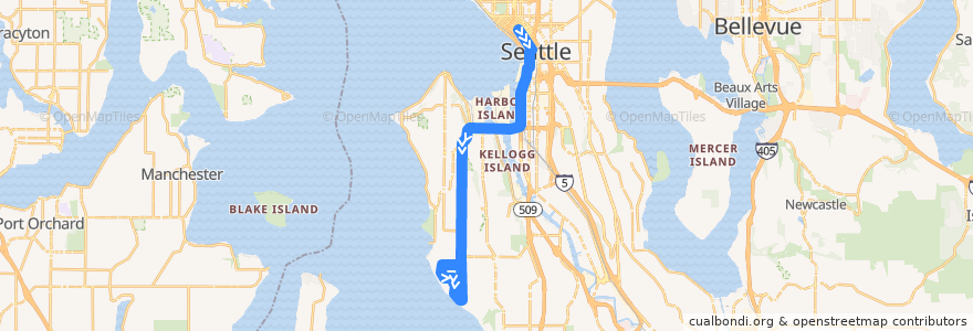 Mapa del recorrido Route 21E: Arbor Heights de la línea  en Seattle.