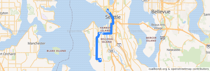 Mapa del recorrido Route 21: Westwood Village Via 35th Ave SW de la línea  en Seattle.