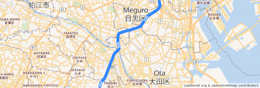 Mapa del recorrido 東急目黒線 de la línea  en Giappone.