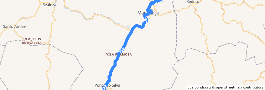 Mapa del recorrido 102 - Ponte do Silva/Bom Pastor de la línea  en Manhuaçu.