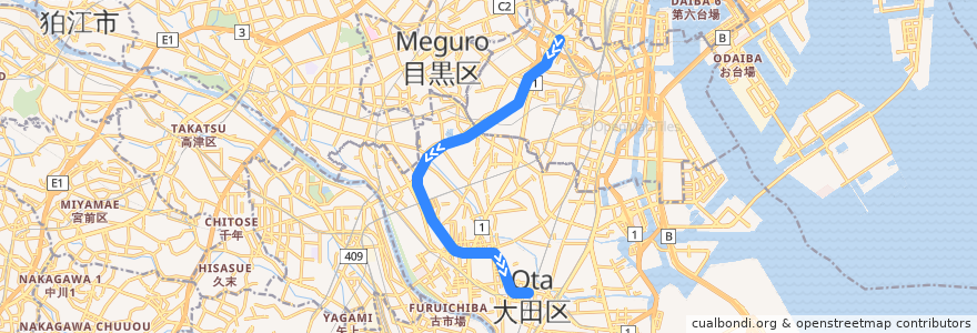 Mapa del recorrido 東急池上線 (五反田 -> 蒲田) de la línea  en 东京都/東京都.