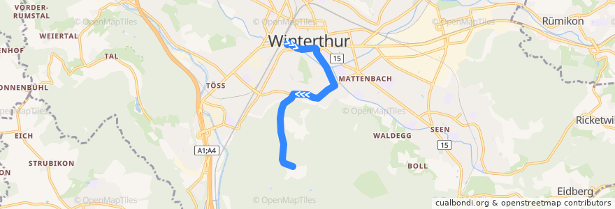 Mapa del recorrido Bus 12: Archstrasse/HB → Bruderhaus de la línea  en Winterthur.