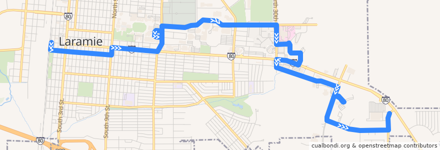 Mapa del recorrido LaramieLink: East de la línea  en Laramie.