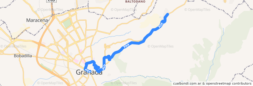 Mapa del recorrido Bus N8: Triunfo → Fargue de la línea  en Granada.