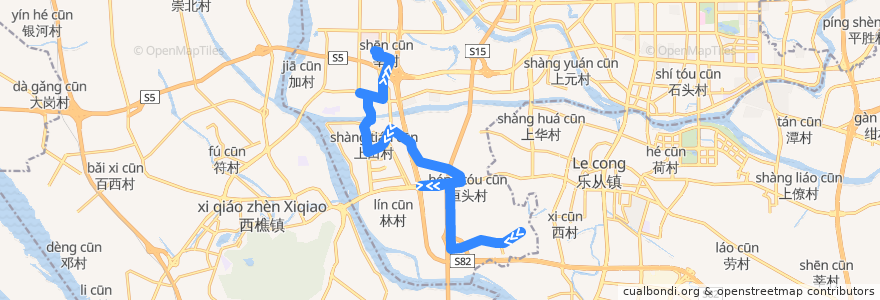 Mapa del recorrido 142路(罗园村-华南交通电子产业园) de la línea  en 南庄镇.