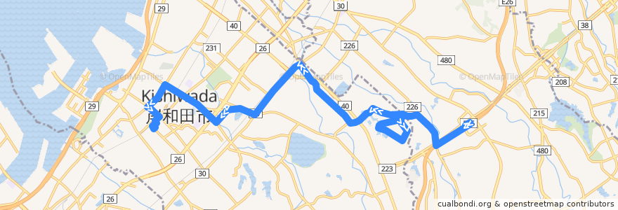 Mapa del recorrido 666: 和泉中央駅-岸和田駅前 de la línea  en Präfektur Osaka.