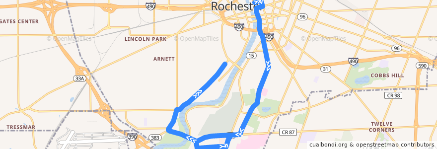 Mapa del recorrido RTS 45/19 de la línea  en Rochester.