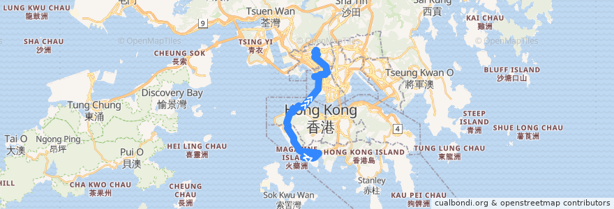 Mapa del recorrido 過海隧巴X970線 Cross-harbour Bus X970 (海怡半島 South Horizons → 蘇屋 So Uk) de la línea  en 香港 Hong Kong.