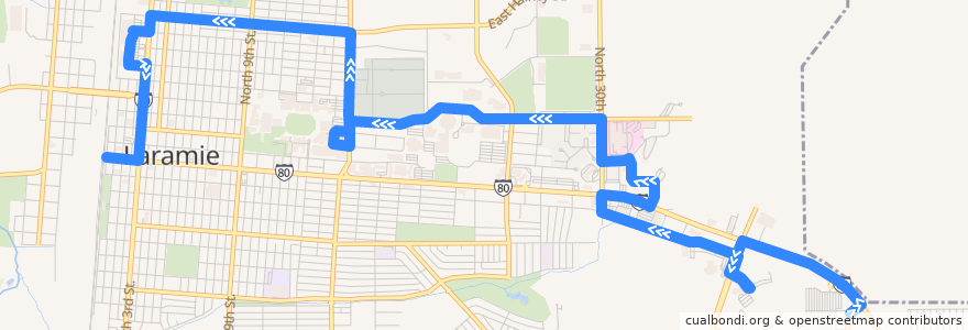 Mapa del recorrido LaramieLink: West de la línea  en Laramie.