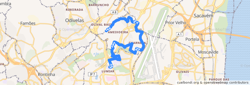 Mapa del recorrido Bus 40B: Lumiar → Alto do Chapeleiro de la línea  en Lisboa.