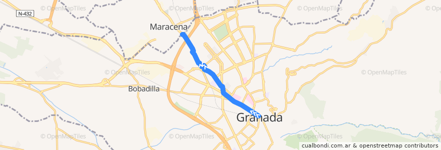 Mapa del recorrido Bus N3: Triunfo → Cerrillo de Maracena de la línea  en Granada.