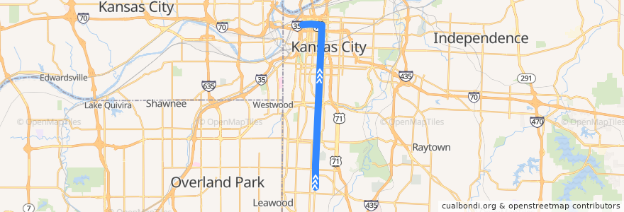 Mapa del recorrido Route 25: Northbound de la línea  en Kansas City.