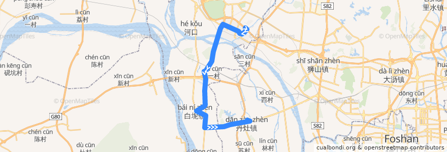 Mapa del recorrido K651路(高丰公园首末站-丹灶汽车客运站) de la línea  en Sanshui.