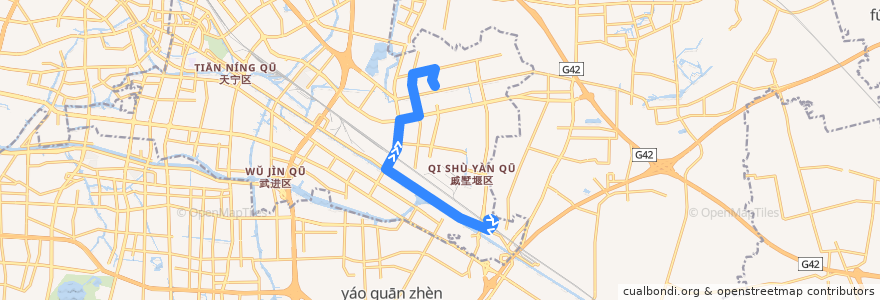 Mapa del recorrido 77 戚墅堰火车站-潞城公交中心站 de la línea  en Changzhou Economic Development District.