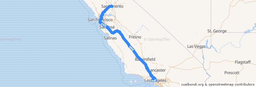 Mapa del recorrido Flixbus 2000: Los Angeles => Sacramento de la línea  en California.