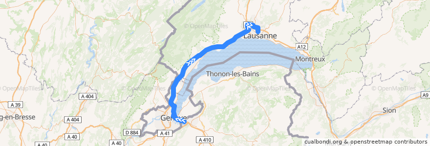 Mapa del recorrido Flixbus N405: Venedig, Tronchetto => Lausanne P+R Vélodrome de la línea  en Suíça.