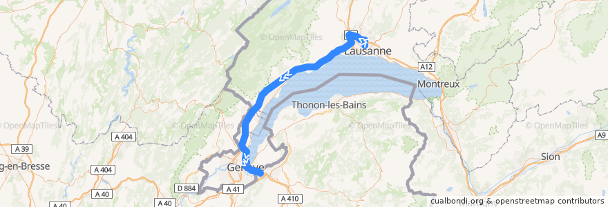 Mapa del recorrido Flixbus N405: Lausanne P+R Vélodrome => Venedig, Tronchetto de la línea  en スイス.