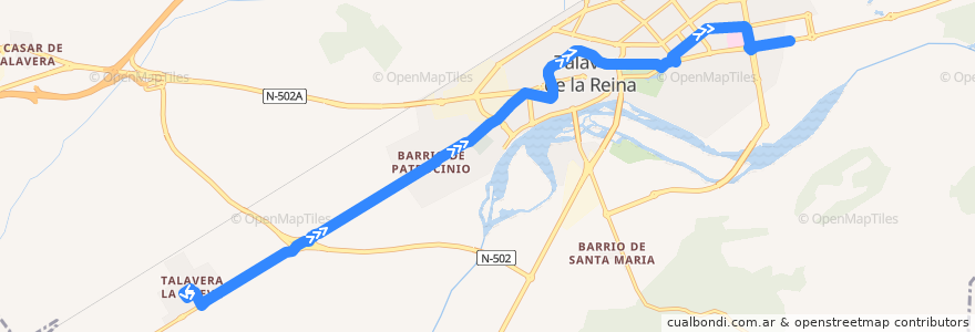 Mapa del recorrido Línea 4: Talavera La Nueva → C.C. Los Alfares (Sábados, Domingos y Festivos) de la línea  en Talavera de la Reina.