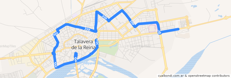 Mapa del recorrido Línea 3: Verjas del Prado → C.C. Los Alfares (Sábados, Domingos y Festivos) de la línea  en Talavera de la Reina.