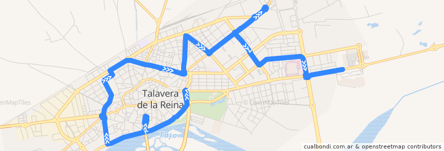 Mapa del recorrido Línea 3: Verjas del Prado → C.C. Los Alfares (Sábados, Domingos y Festivos por Residencia San Diego) de la línea  en Talavera de la Reina.