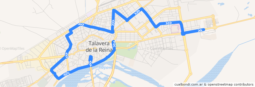 Mapa del recorrido Línea 3: Verjas del Prado → C.C. Los Alfares (Laborables) de la línea  en Talavera de la Reina.