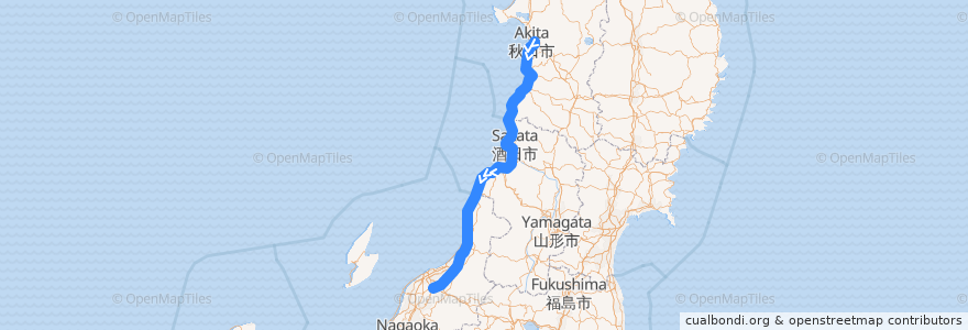 Mapa del recorrido JR羽越線（上り） de la línea  en Japan.