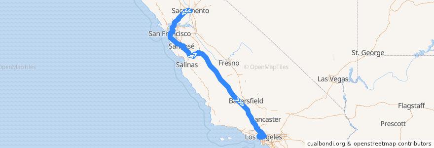 Mapa del recorrido Flixbus 2000: Sacramento => Los Angeles de la línea  en Kaliforniya.