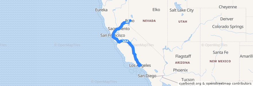Mapa del recorrido Flixbus N2006: Reno => Los Angeles de la línea  en Californië.