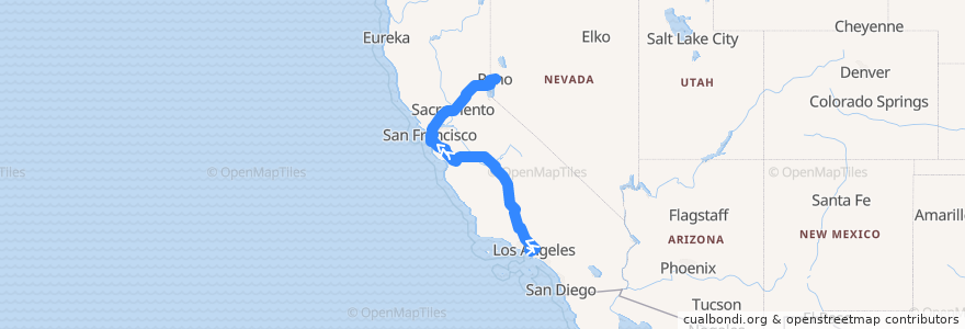 Mapa del recorrido Flixbus N2006: Los Angeles => Reno de la línea  en Californië.