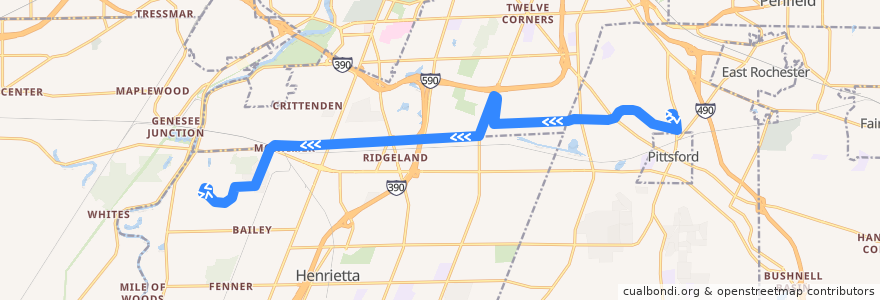 Mapa del recorrido RTS 179 RIT and UR de la línea  en Monroe County.