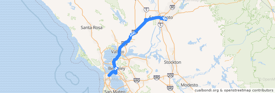Mapa del recorrido Flixbus 2062: Sacramento => San Francisco de la línea  en Califórnia.