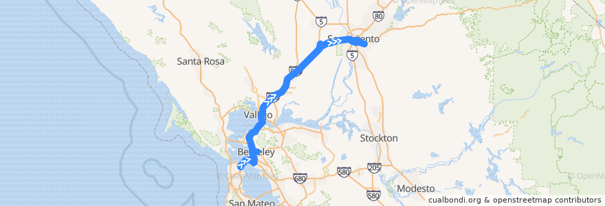 Mapa del recorrido Flixbus 2062: San Francisco => Sacramento de la línea  en California.