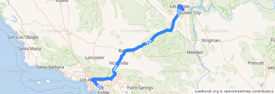 Mapa del recorrido Flixbus 2009: Los Angeles/Anaheim => Las Vegas/Henderson de la línea  en Kaliforniya.