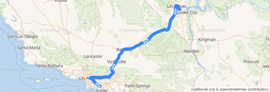 Mapa del recorrido Flixbus 2009: Los Angeles/Anaheim => Las Vegas/Henderson de la línea  en カリフォルニア州.