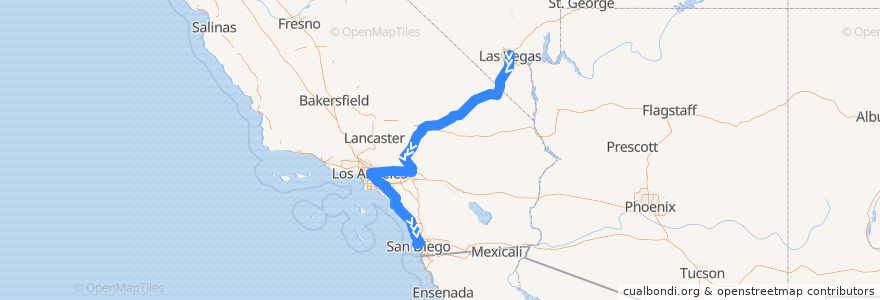 Mapa del recorrido Flixbus 2016: Las Vegas => San Diego de la línea  en California.